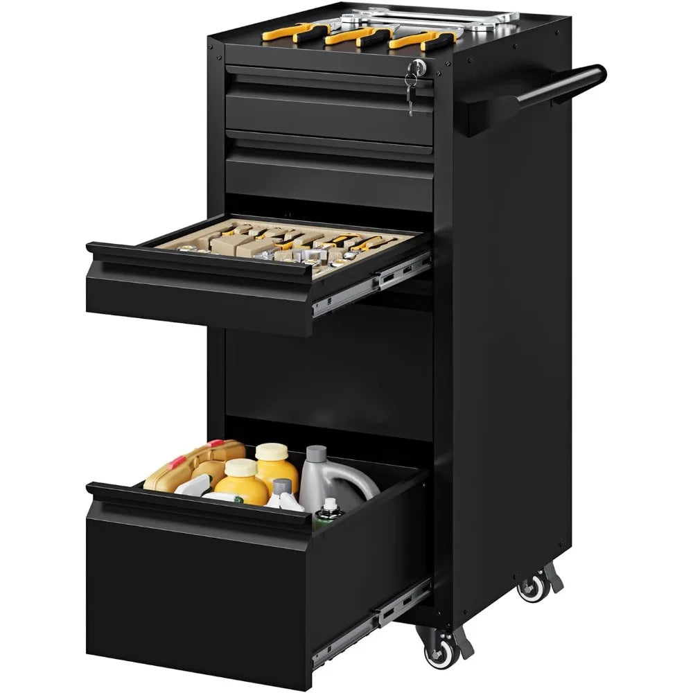 5-Drawer Metal Tool Storage Cabinet with Wheel,Rolling Tool Chest with Drawer and Locking Keys,Heavy Duty Tool Storage Organizer