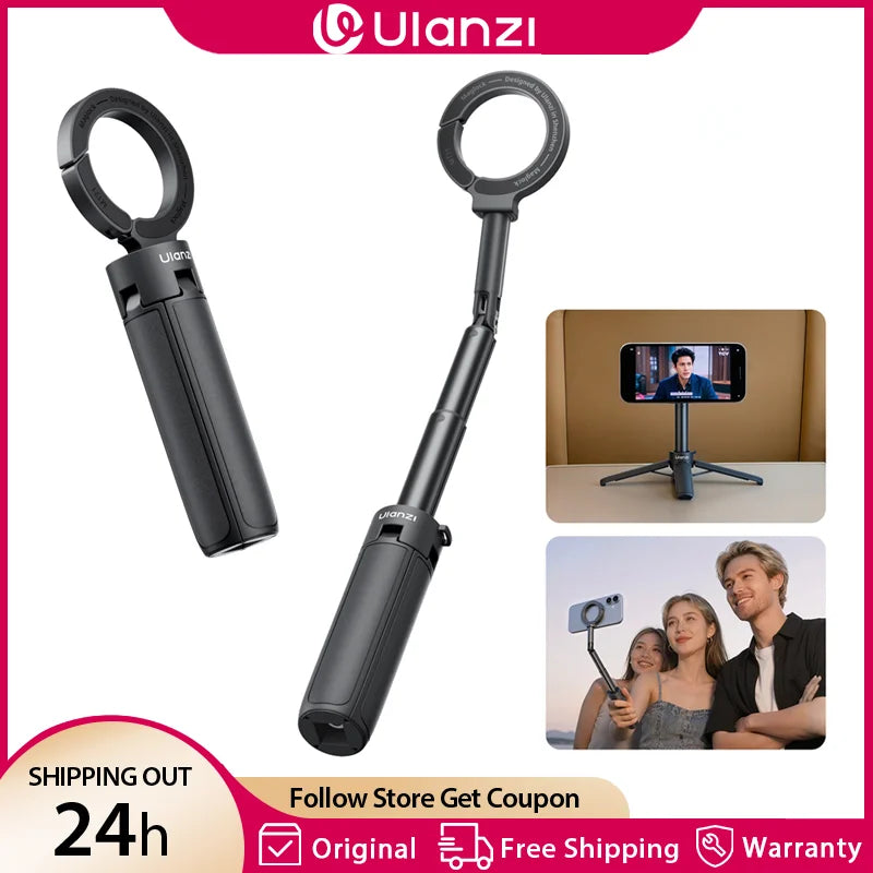 Ulanzi MT71 2 In1 Magnetic Mini Selfie Stick Desktop Tripod Stand for Iphone 17 16 15 Pro Max Android 180° Adjustable for Vlog