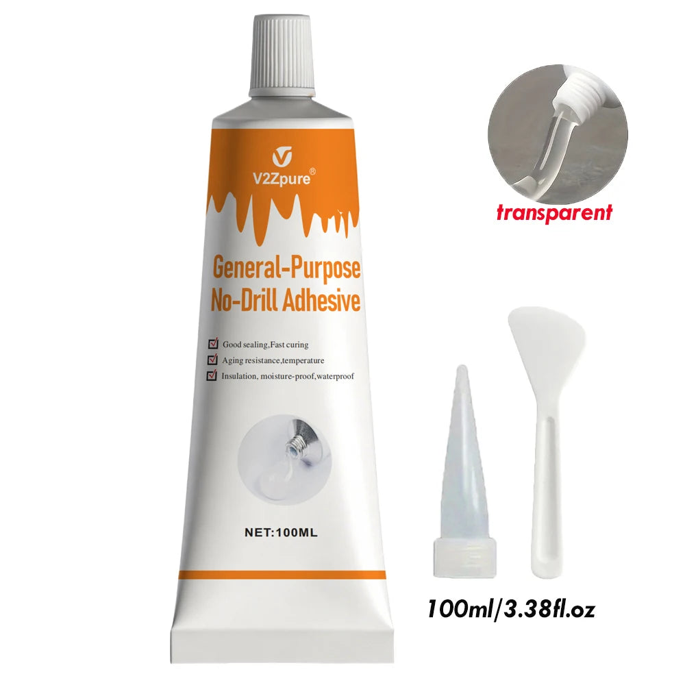 Nail-Free Adhesive No-Drill Glue - Strong No-Scratch Adhesive for Hooks & Shelves Towel Racks Daily Repair Glue Bonding Agent