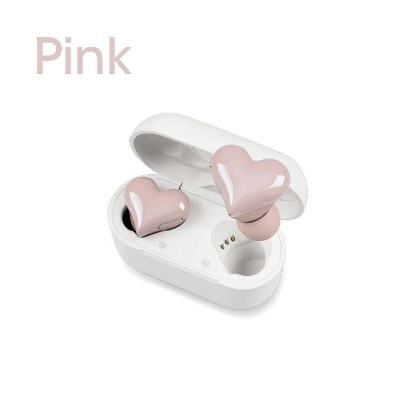 TWS Bluetooth 5.1 Heart Buds Earbuds 20H Playtime Pink Charging Case Lightweight Gaming Gift for Women Girls Students