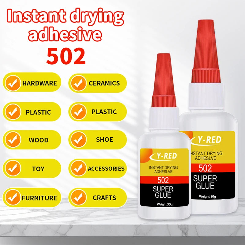 502 Super Strong Quick-Drying Adhesive, Strong Bond Liquid Glue 30-50g for Leather, Rubber, Wood, Metal, Plastic & Toys