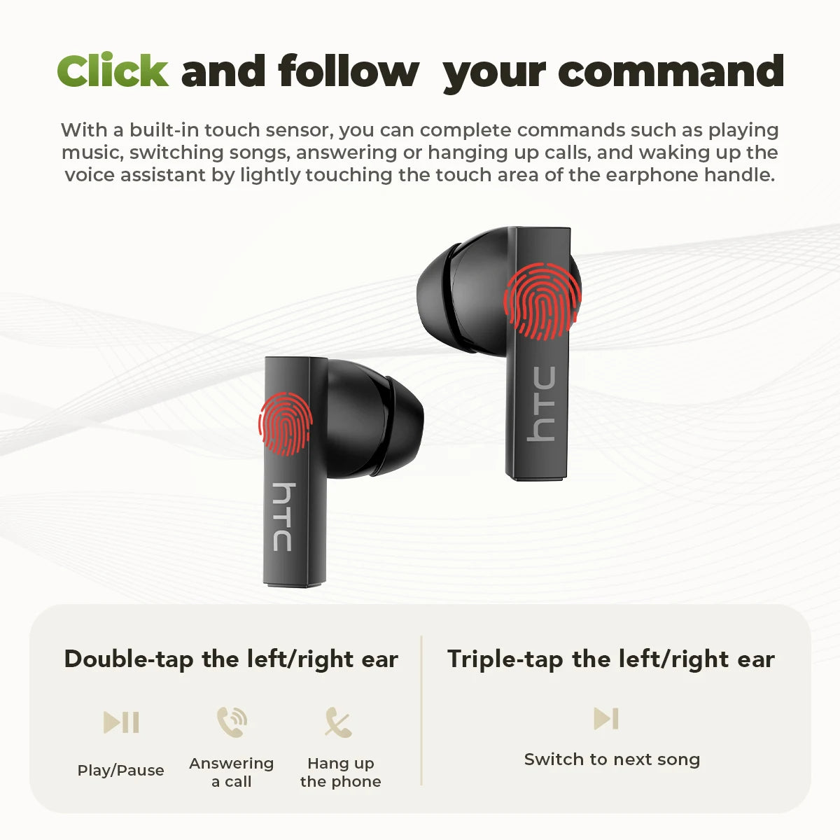 HTC NE40 Fashion Wireless Earbuds Eye-catching Transparent Case Light Open Semi-in-ear OWS Headphones Trendy Ear-hook Earphones