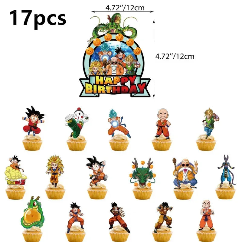 Dragoned Ball Z Balloons Happy Birthday Banner Goku Vegeta Ballons Party Decoration Plate Disposable Tableware Cake Topper Toy