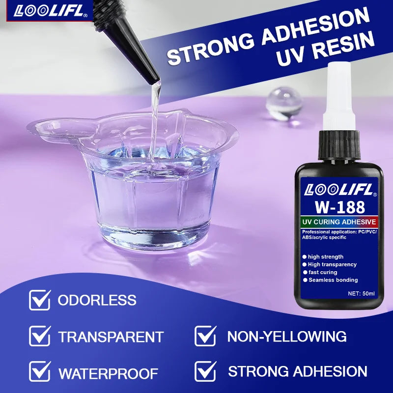 Highly Transparent UV Glue, Waterproof, UV-Enhanced Curing, Used for Handicraft Production, DIY Models. (With Ultraviolet Lamp)