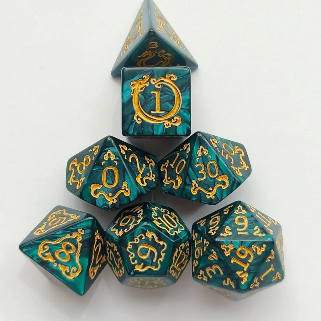 7pcs/set of Dragon Pattern Number Dice for DND Rpg Trpg COC Cthulhu Running Group Table Board Game Dnd Dice Set Polyhedral Dice
