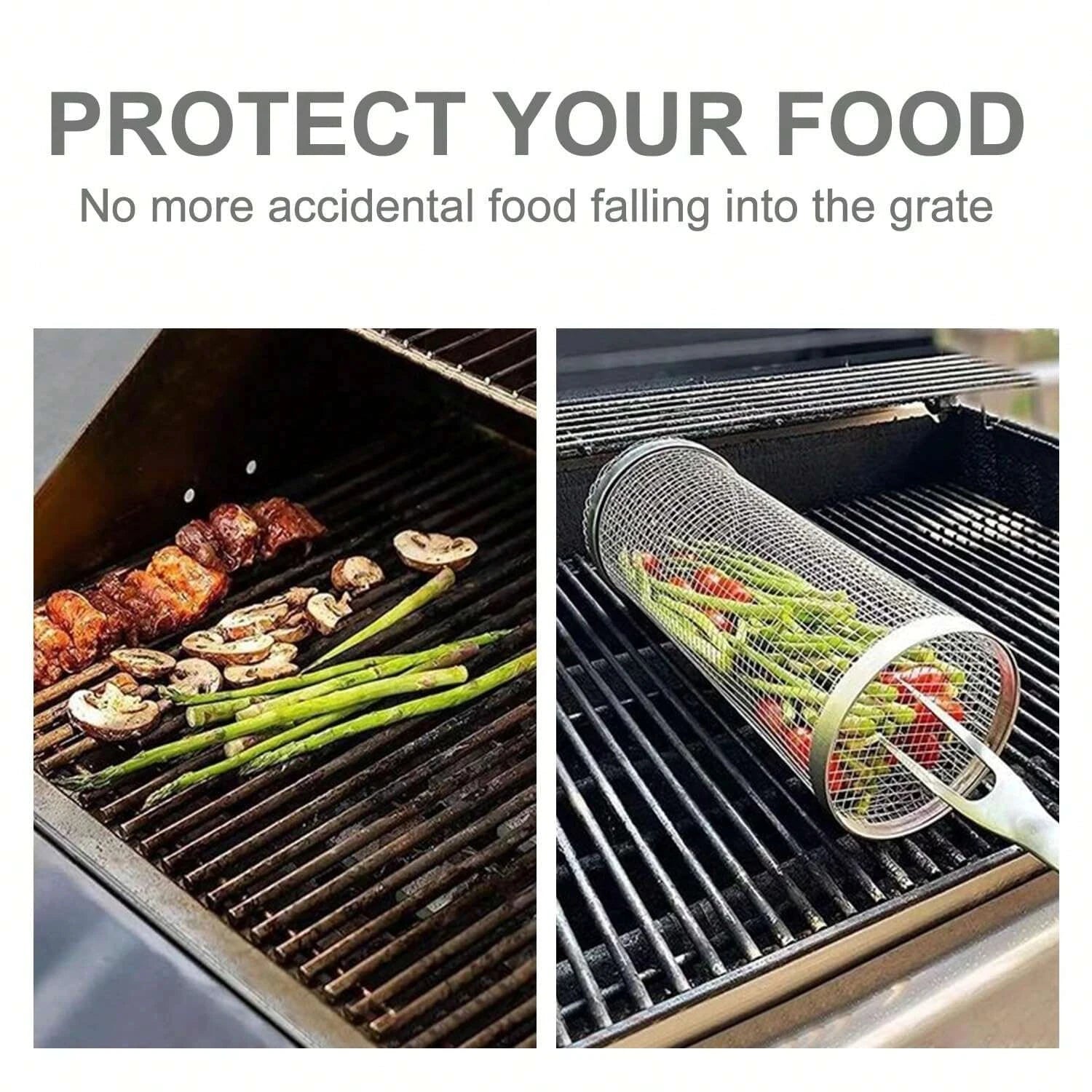 BBQ Grill Basket Stainless Steel Rolling Grilling Basket Barbecue Cages Barbecue Grill Grate Cylinder Grilling Basket Outdoor