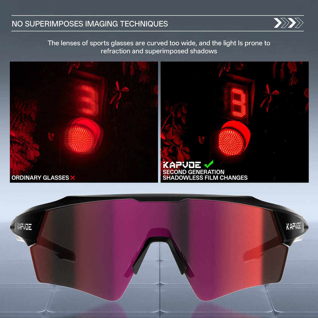 Kapvoe Hot Shadowless Photochromic Cycling Glasses Lighteight UV400 Sunglasses Men Women Bike MTB Eyewear Riding Outdoor Running