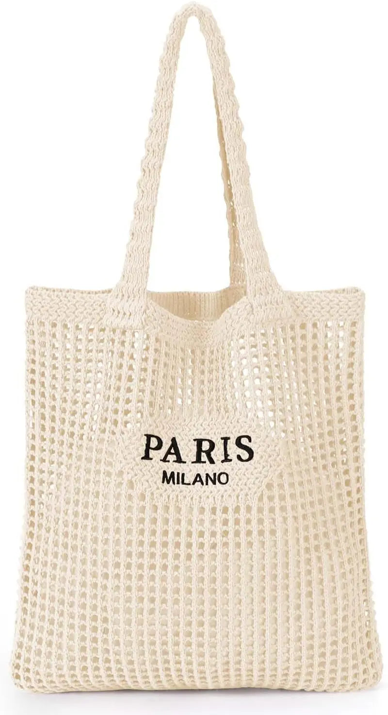 Crochet Tote Bag for Women, Crochet Mesh Beach Tote Bag Summer Vacation Aesthetic Boho Knit Bag for Women