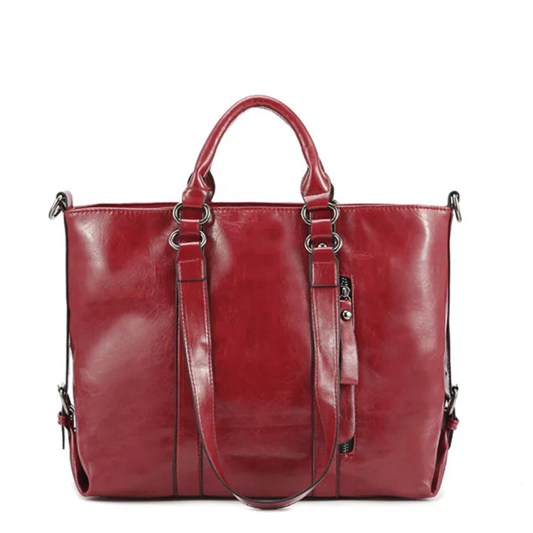 Womens Vintage Oil Wax Leather Tote Bag Large Capacity Top Handle Crossbody Handbag