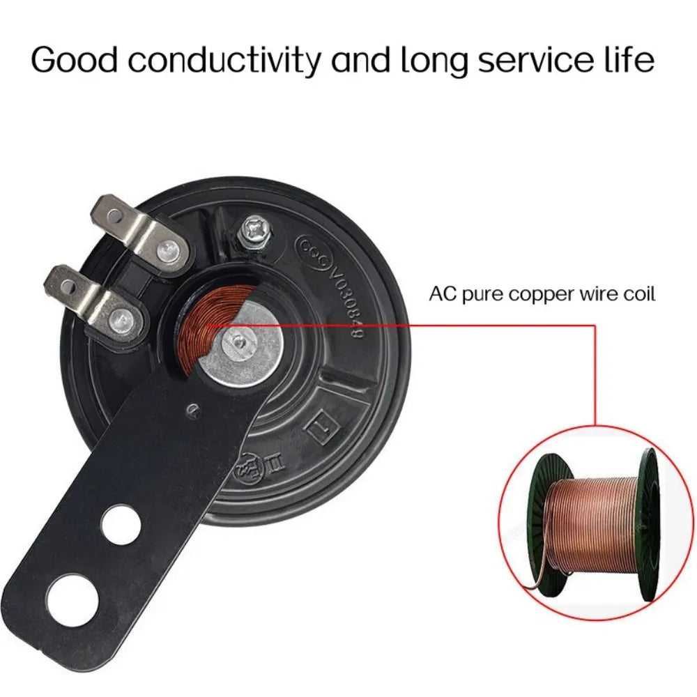 Universal Motorcycle Electric 12V 1.5A/48V 60V 72V 0.2A  Round Black Basin Air Horn Motorbike Loud Disc Speaker 105dB,Pack of 1