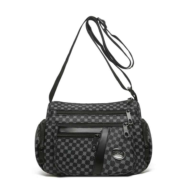 Everyday Versatile Rhombus Pattern Crossbody Bag Trendy Two Color Option, Multi Compartment Layout for Weekend Short Trips