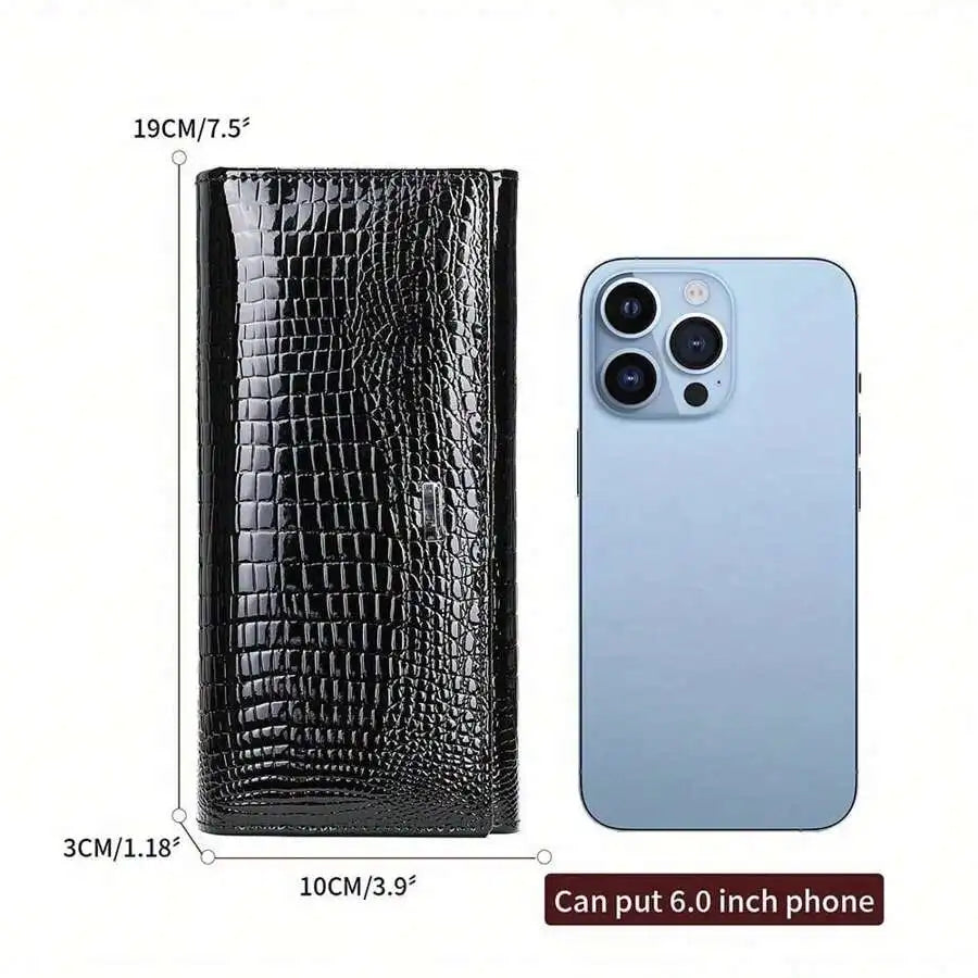 New Shiny Leather Cowhide Wallet Women's Long Leather Money Clip Bag, Evening Bag