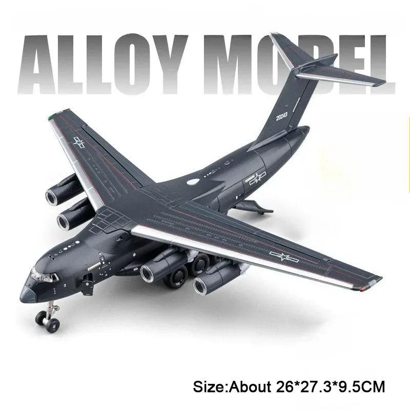 1:180 Scale Y-20 Transport Aircraft Model Toy Metal Body Pull Back Foldable Nose Wheel Military Plane Models Children's Gifts