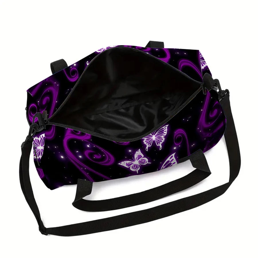 Women's Large Travel Bag Purple Butterfly Pattern Multi-Functional Duffle Tote Bag Handbags Waterproof Gym Bags For Boys/Girls