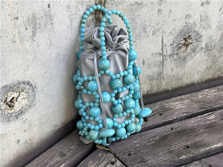 Boutique  acrylic Turquoise Stone Handmade  Evening Bags and Clutches for Women Formal Party Bags Party Rhinestone Handbags
