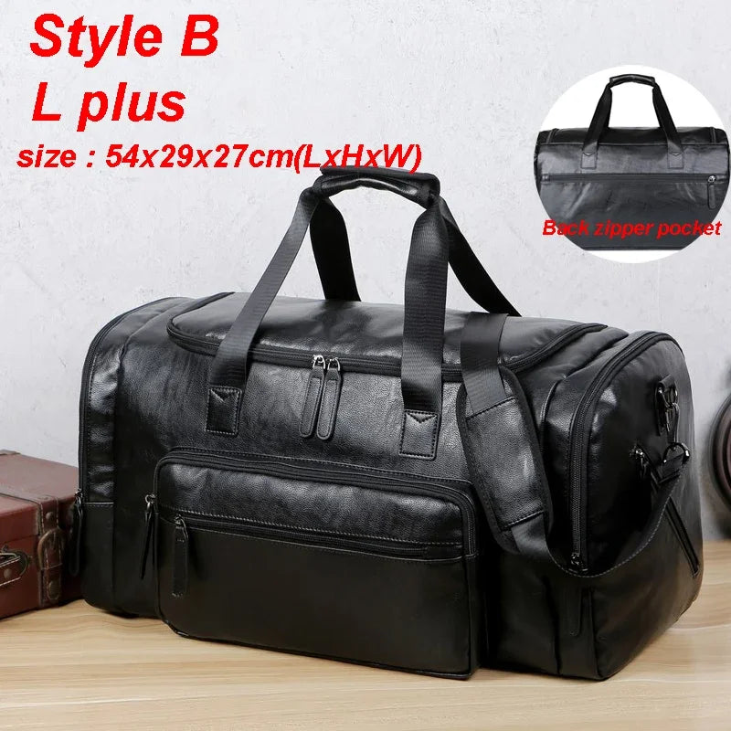 Men's PU Leather Gym Bag Sports Bags Duffel Travel Luggage Tote Handbags for Male Fitness Men Trip Carry Shoulder Bag travel bag