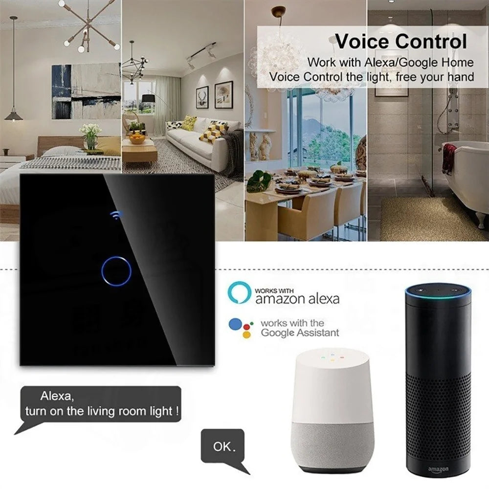 AXUS EU WiFi Smart Light Switches Touch Switch RF433 No Neutral Wire Work With Tuya Smart Life App Control Alexa Google Home