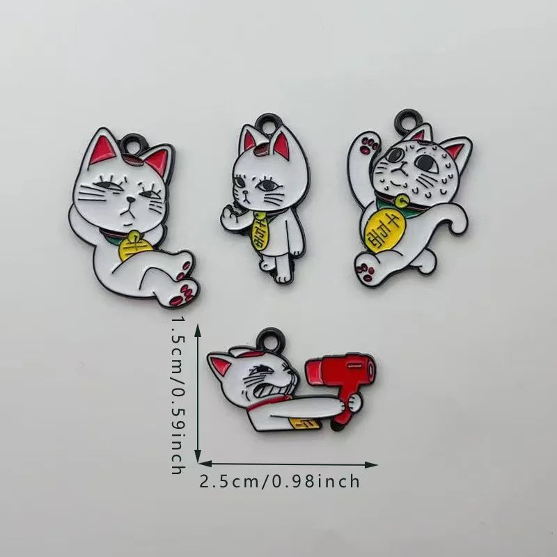 10pcs Cartoon Wealth Cat Pendant Necklace Bracelet Keychain DIY Jewelry Accessories Craft Accessories