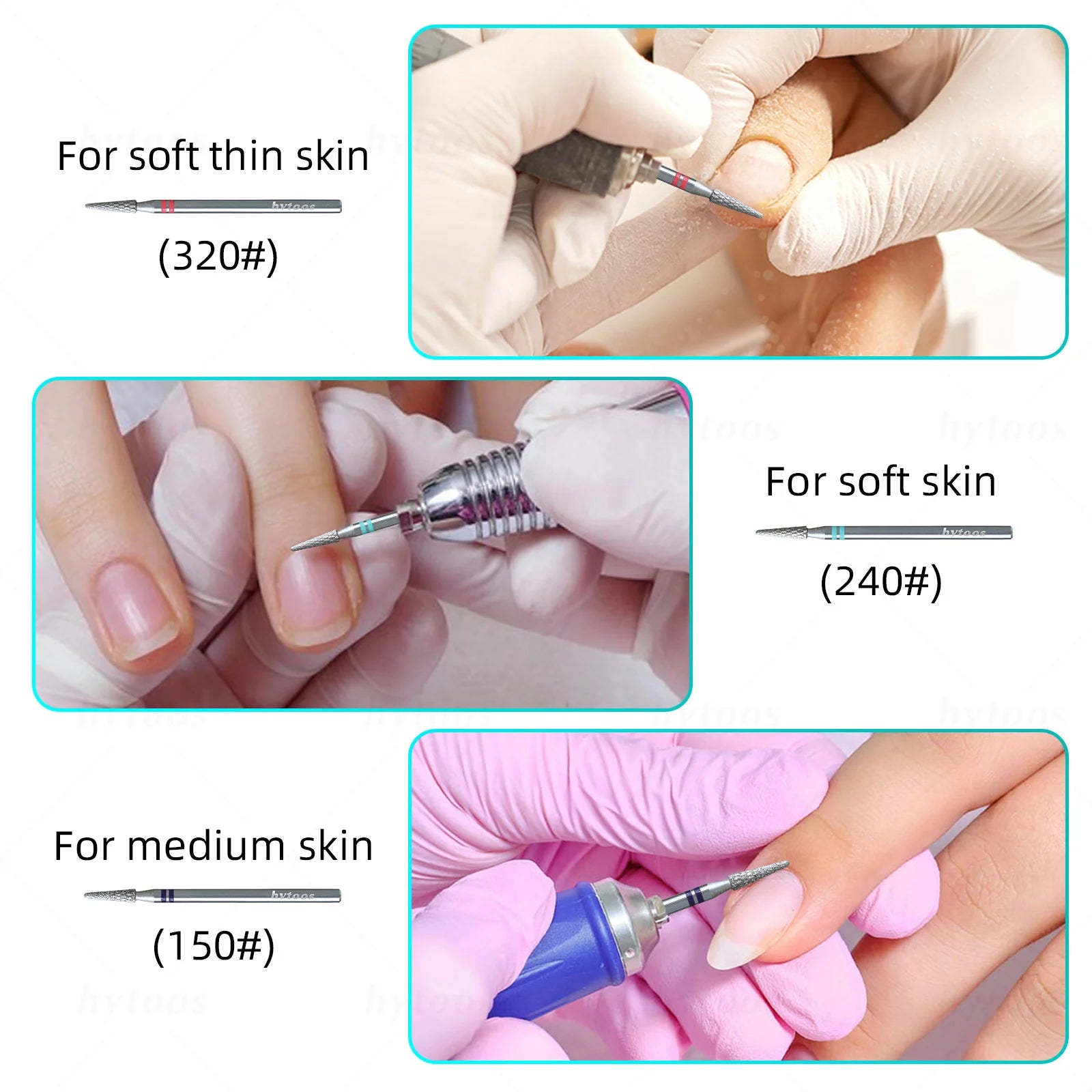 HYTOOS Round Cone Diamond Cut Pro Nail Drill Bits Chrome Russian Cuticle Bit for Electric Nail Drill Dead Skin Cleaner Prep Tool