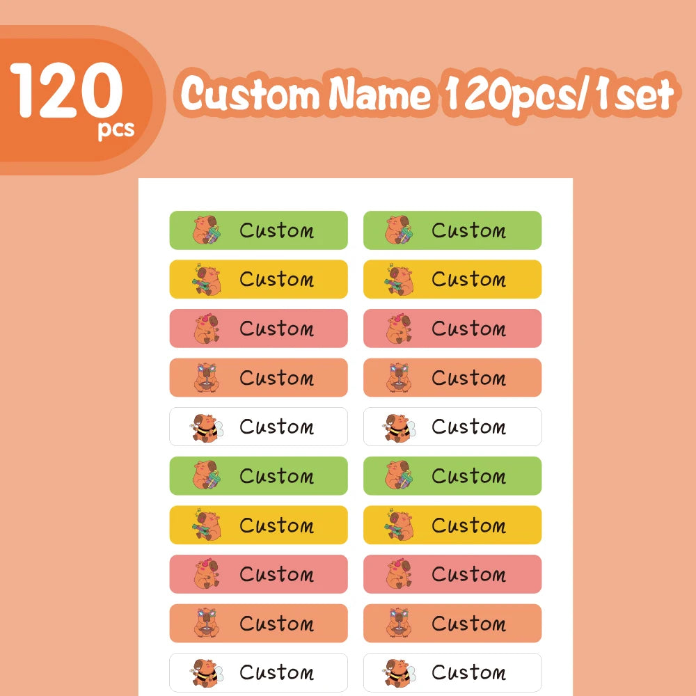 Kawaii Capybara Waterproof Name Tags Stickers Custom Adhesive Stationery Decals Personalize First Name Label For Children School