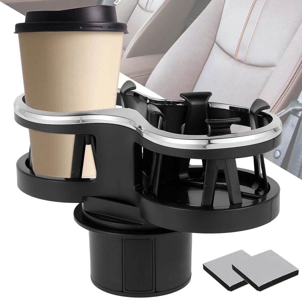 Car Cup Holder 2 in 1 Double Hole Water Bottle Car Drink Holder Universal with Adjustable Base Anti-Shake Stable Auto Organizers