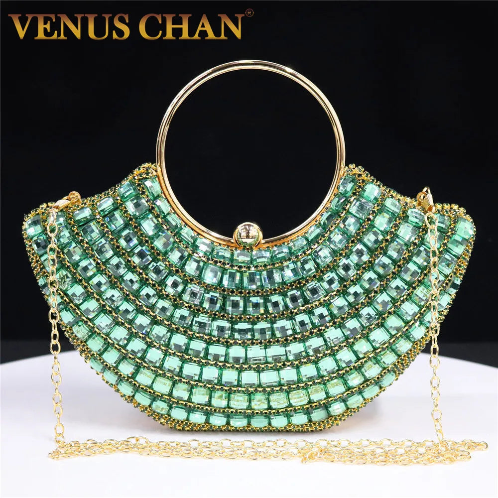 Women's Handle Rhinestones Evening Clutch Bags Shoulder Chain Full Diamond Design Party Women's Wallet Wedding Handbag