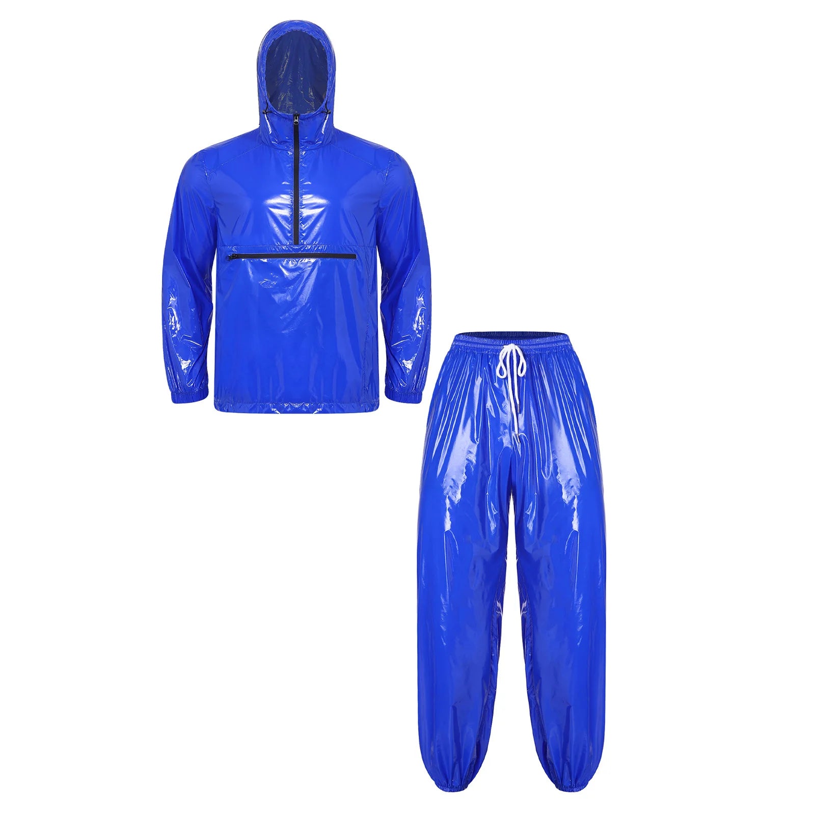 Mens Waterproof Tracksuit Sauna Sweat Outfit Zipper Pocket Hoodie Sweatshirt Windbreaker And Jogging Pants Rainwear Sportswear
