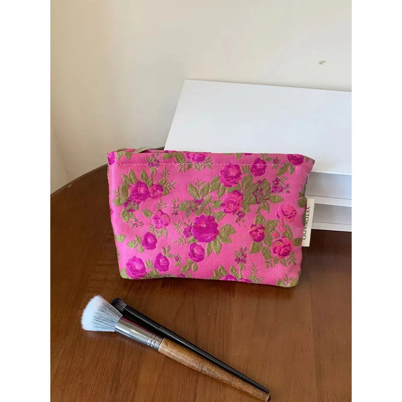 Floral Pattern Canvas Mini Bag Travel Portable Toiletry Pouch Casual Coin Purse Hand Storage Bag