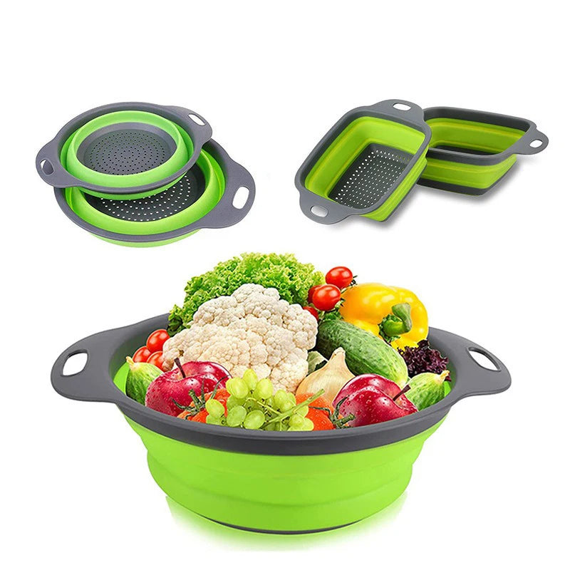 Silicone Folding Drainer Basket Portable Kitchen Strainer Fruit Vegetable Washing Folding Drainer Kitchenware Drain Device