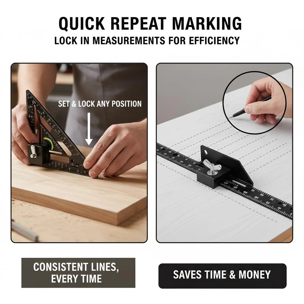 Smart-Squares Tool Adjustable Woodworking Rafter-Square with Level Aluminum Alloy for Precise Marking Layout for Measuring