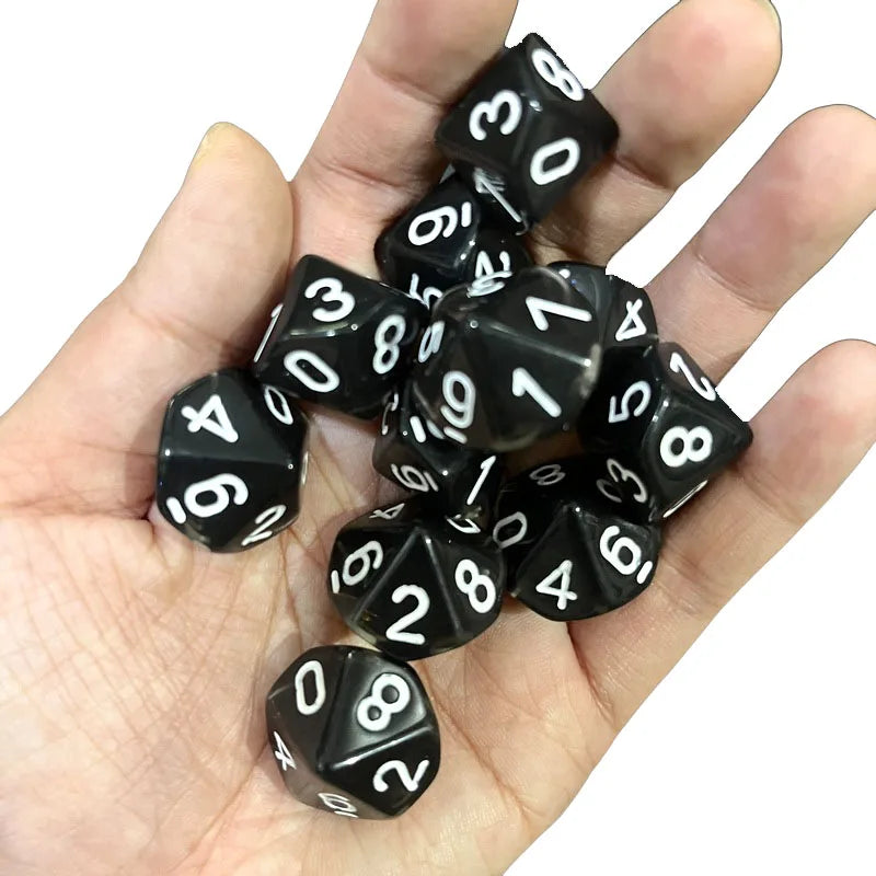 10pcs 10 Sided Dice D10 Polyhedral Clear transparent Dices for Board Games 0-9 Number 18mm RPG Dice Family Dice