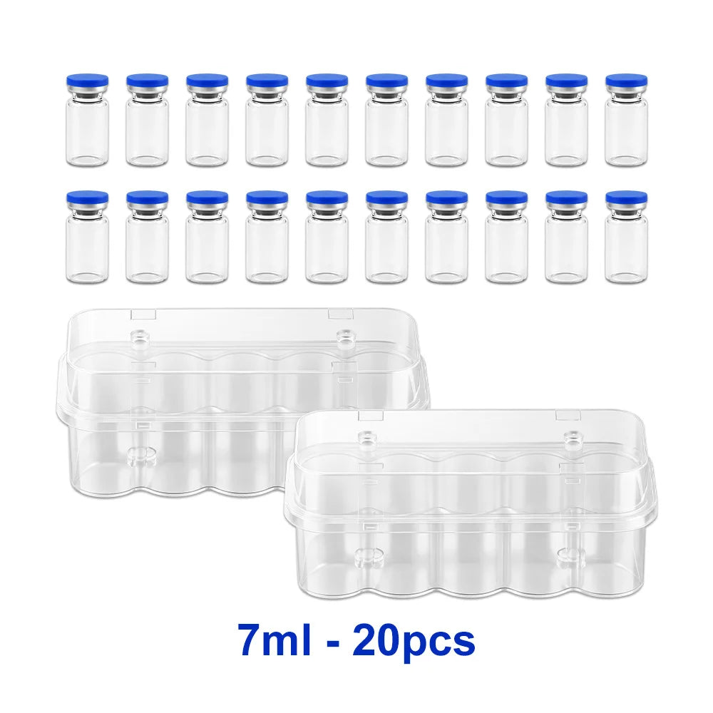 3/5/7/10ml Glass Vials for Injections,Thickened Sterile Empty Vials Sealed with Rubber Stopper for Injections with Sealed Cap