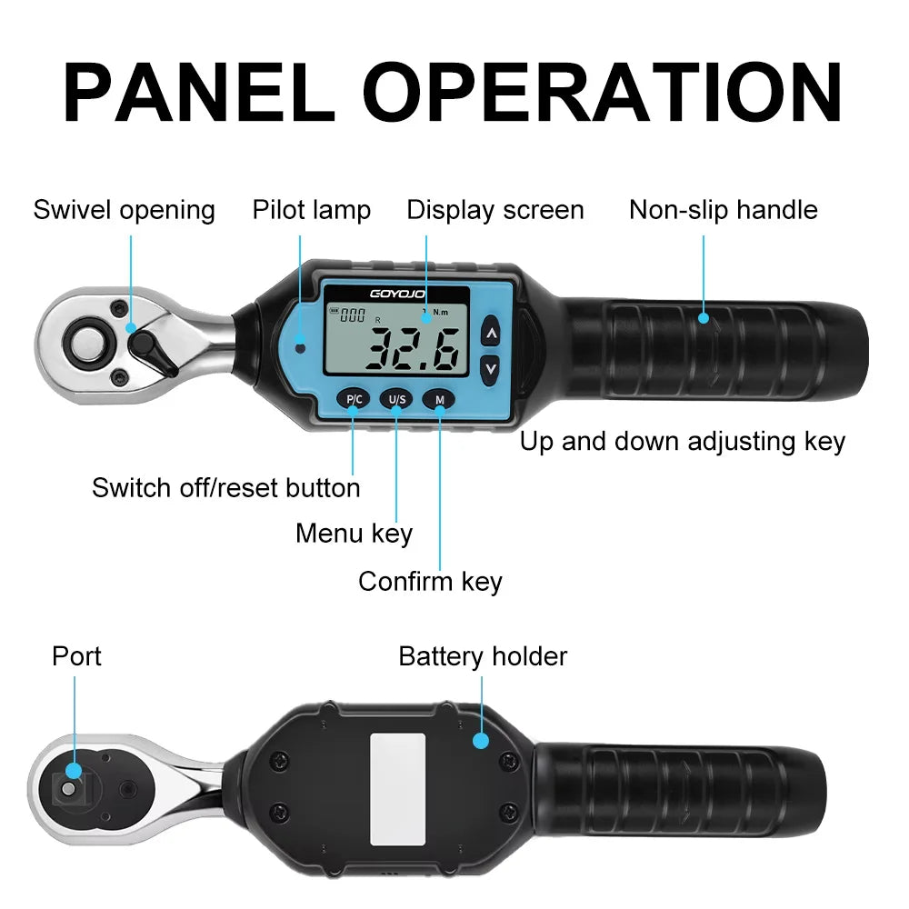 New Digital Preset Torque Wrench 1/2" 3/8" 1/4"  Bidirectional Ratchet Head Professional Adjustable Bicycle Repair Hand Tools