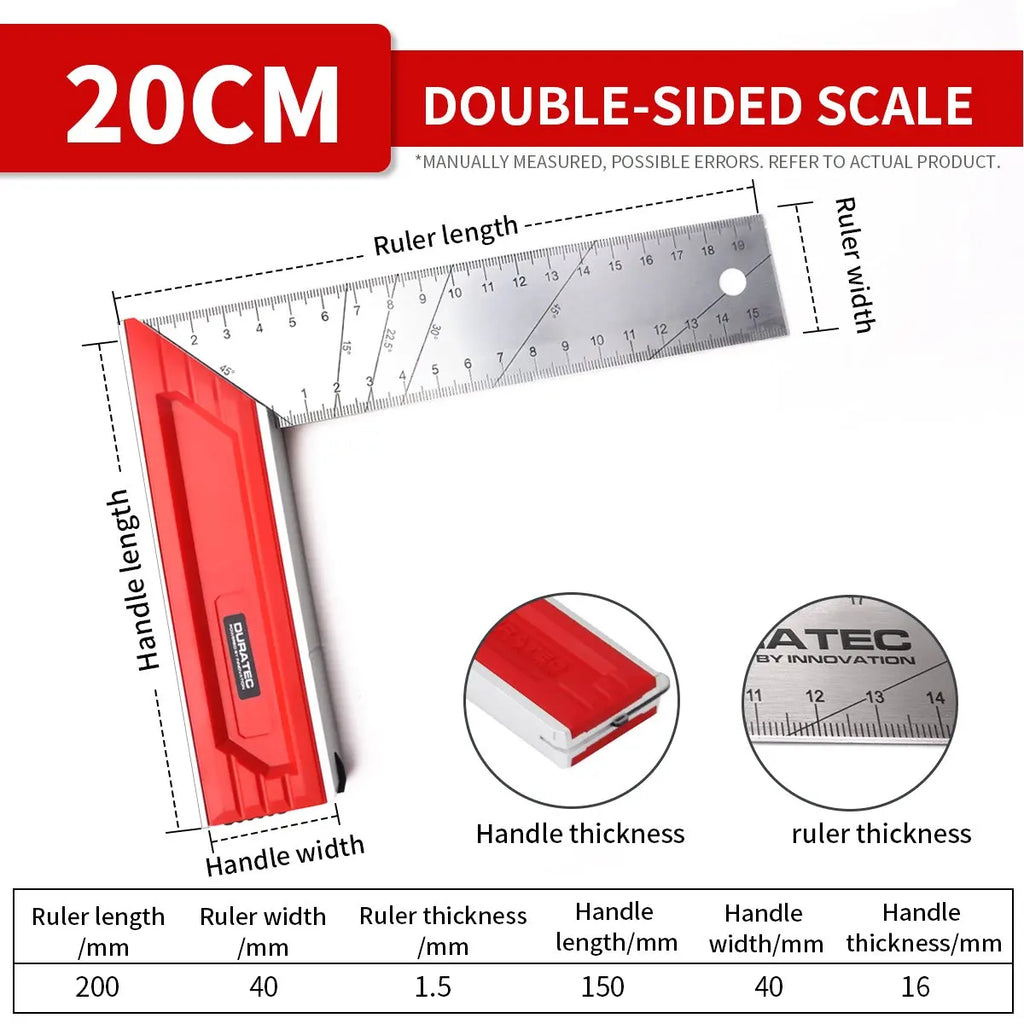 1pc 20-40mm Aluminum Alloy Square Ruler Right Angle 90 Metric Gauges Turning Ruler Woodworking Ruler L-shaped Measuring Tool