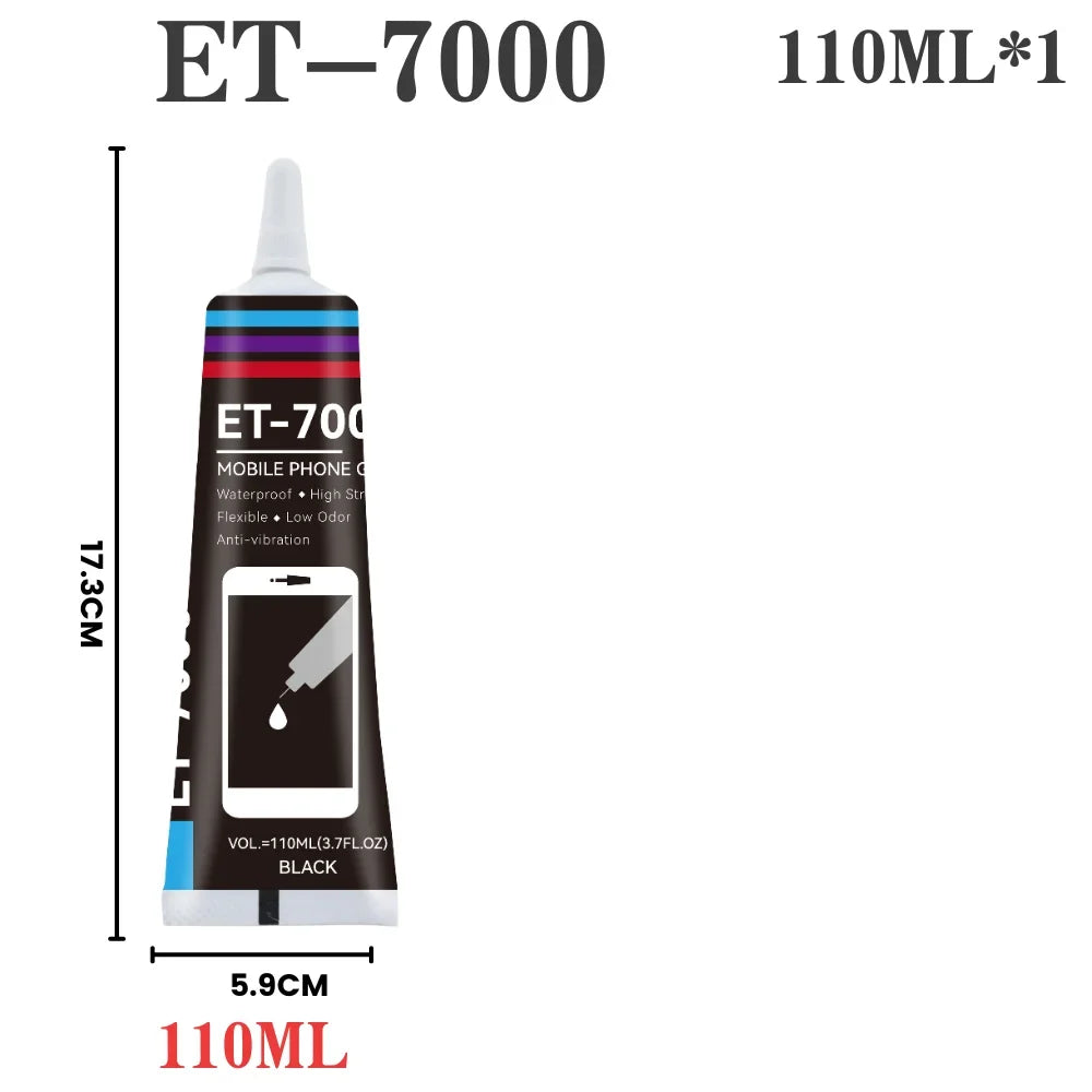 T7000 Black Soft Glue for Phone Back Glass Battery Repair-High Strength Anti-Vibration Flexible Adhesive Screen Replacement Glue
