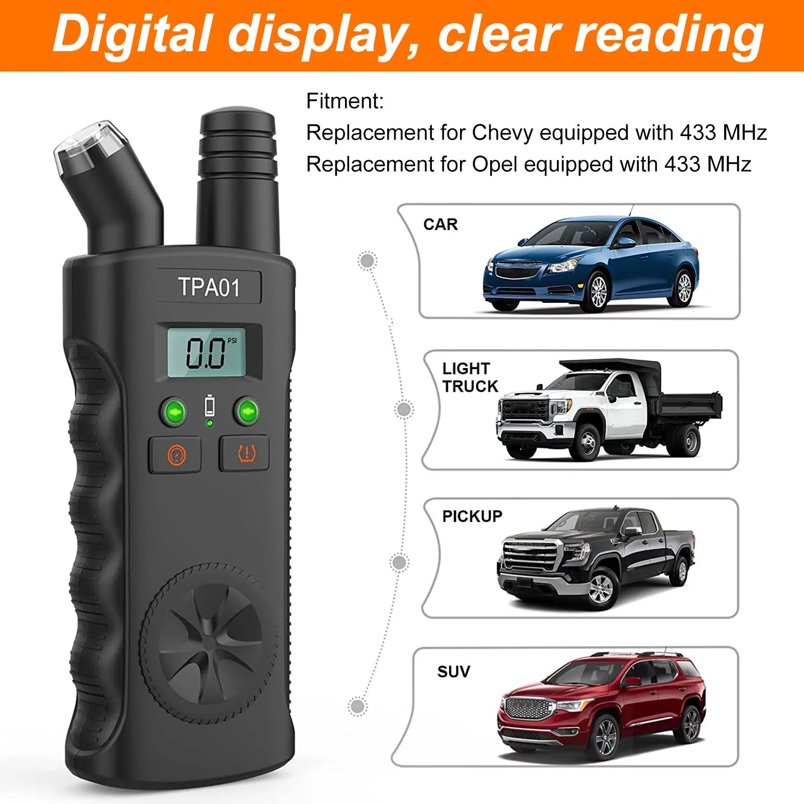 TPMS Relearn Tool 2 in 1 Digital Tyre Pressure Gauge TPMS Relearn Tool 4 Setting Ranges Auto Off Replacement for