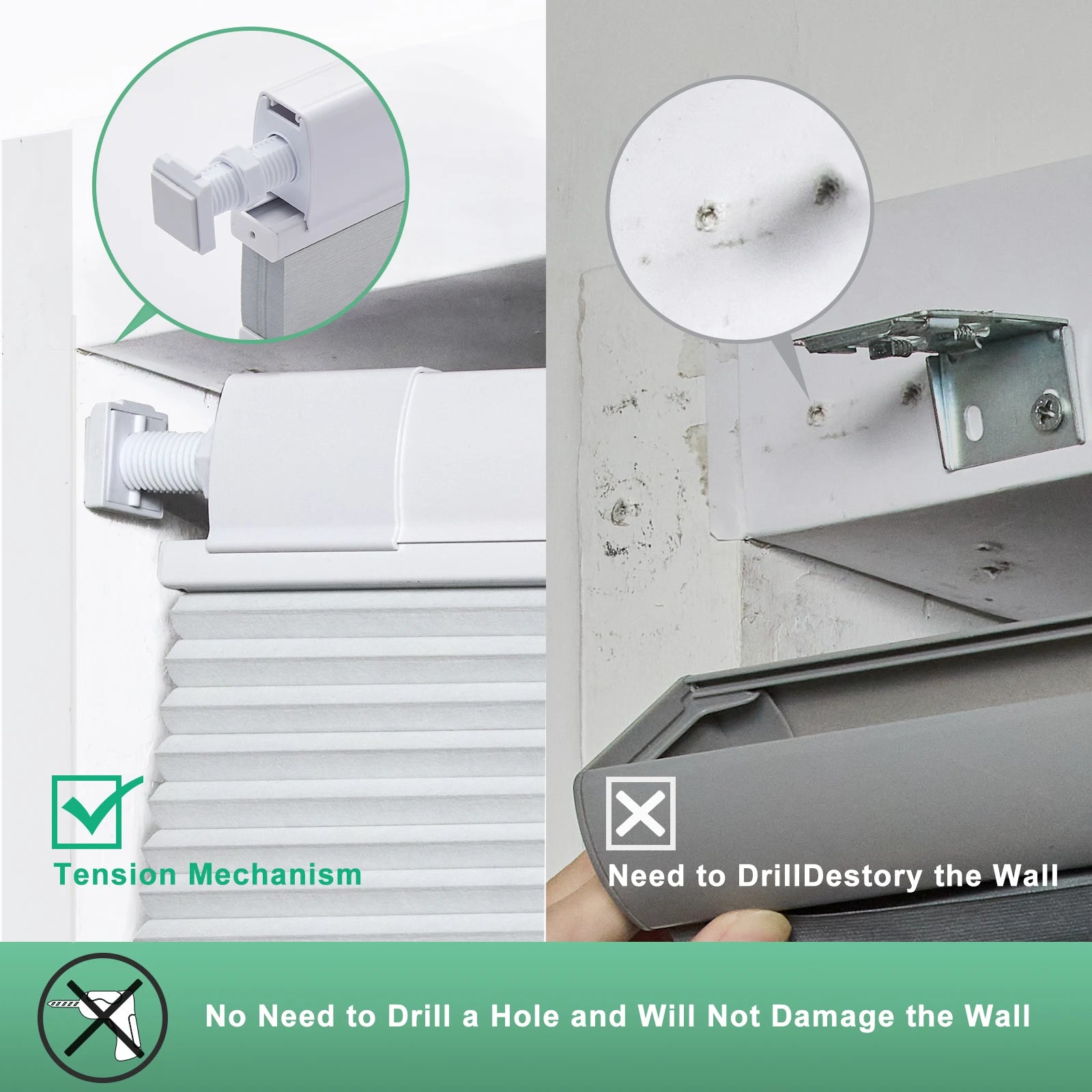 No Tools No Drill Top Down Bottom Up Honeycomb Blinds for Windows, 1" Cell Fabric Cordless Thermal Insulated Noise Reduction