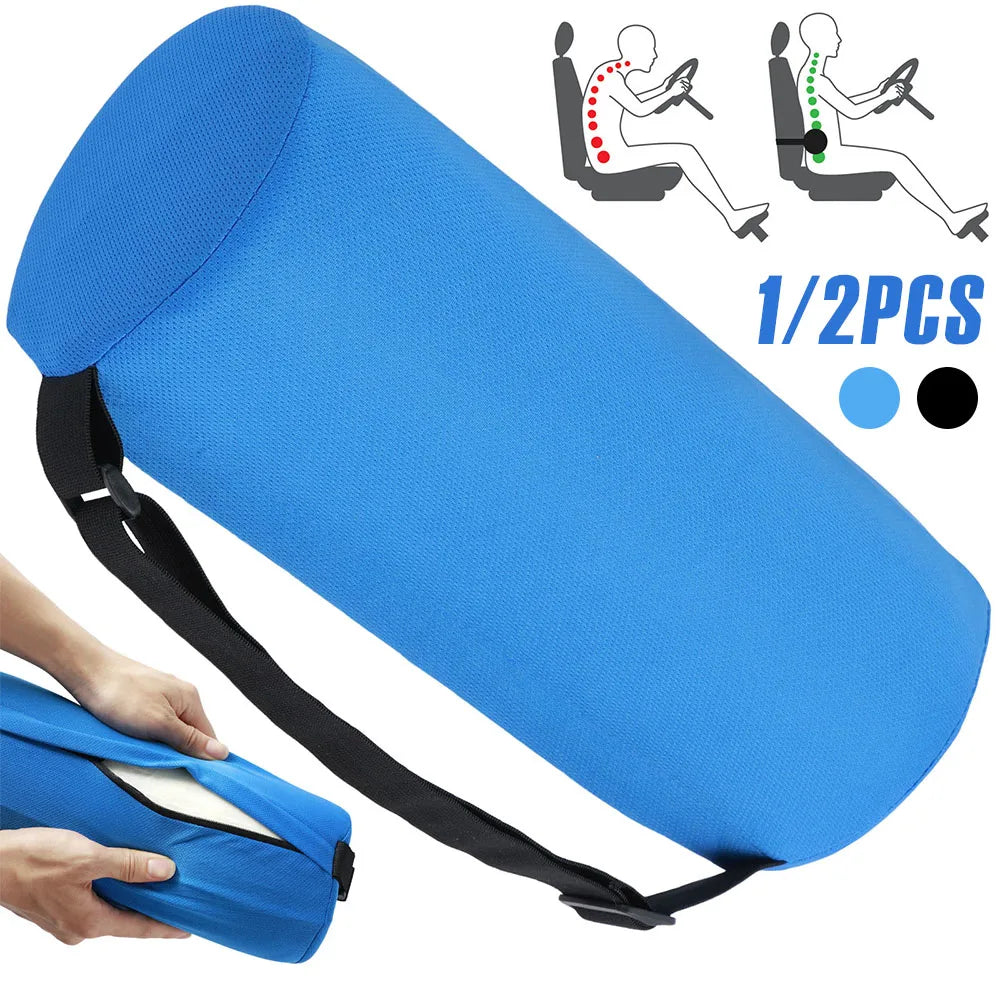 1/2Pcs Lumbar Support Roll Memory Foam Cylinder Bolster Pillow with Elastic Strap Ergonomic Lower Back Portable Travel Pillow