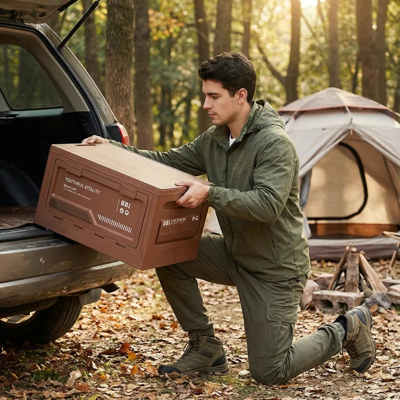 Outdoor Storage Box Camping Folding Box Camping Organizer Car Trunk Wooden Lid Industrial Air Storage Box Home Storage