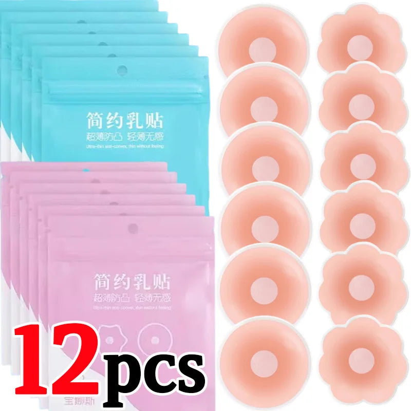 2/12pcs Women's Invisible Breast Lift Up Tape Overlays on Bra Nipple Stickers Chest Stickers Adhesive Nipple Covers Accessories