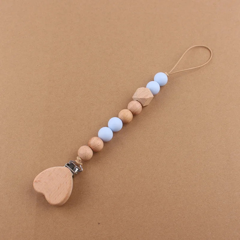 Baby products cartoon love beechwood pacifier clip creative baby silicone beads bite teeth pacifier chain