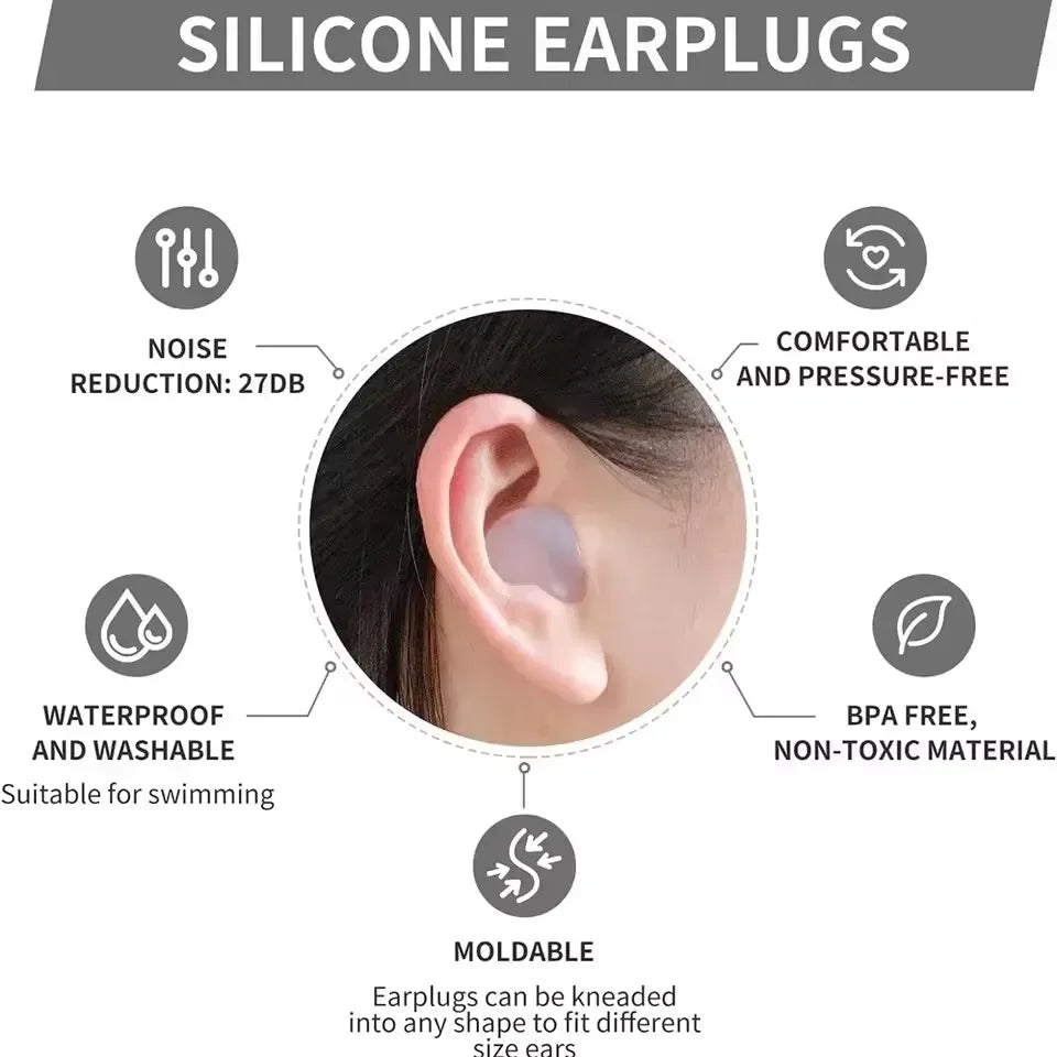 24PCS Silicone Ear Plug Reusable Silicone Wax Earplugs Swimming Moldable Earplugs Noise Reduction Cancelling Sleeping Protection