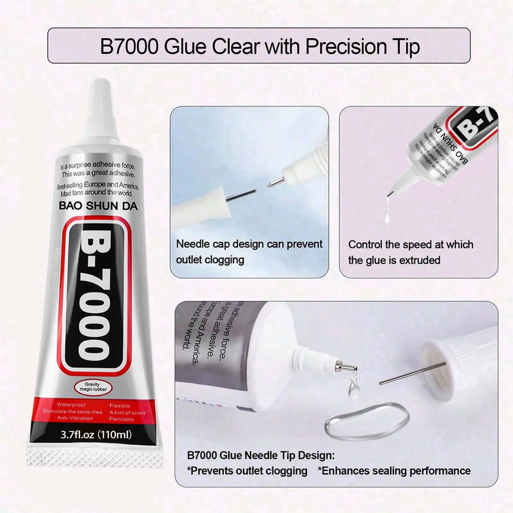 B-7000 Glue Clear for Rhinestone Crafts, Jewelry and Bead Adhesive B7000 Semi Fluid High Viscosity Glues for Clothes Shoes Fabri