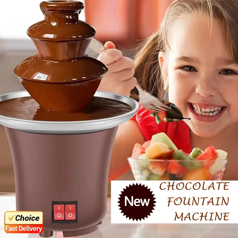 2026 New 3 Layer Chocolate Fountain 10oz Capacity Household Electric Chocolate Fondue Machine for Candy Cheese Melting