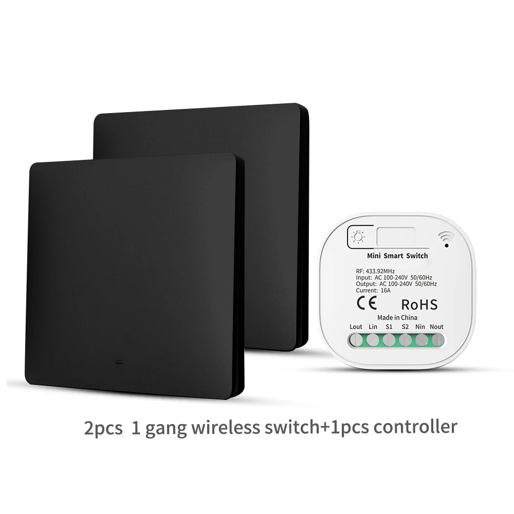 RF433 Self-Powered Wireless Light Switch, Kinetic No Battery,16A Relay, Retrofitting Easy Installation for Home Garage Garden