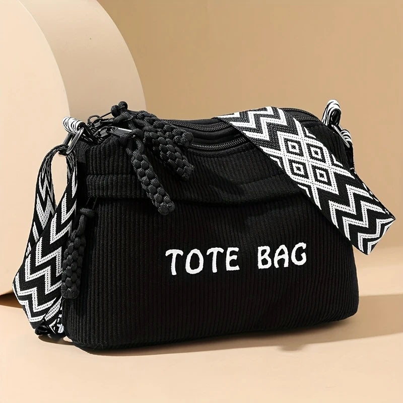 Women's Large Capacity Retro Washed Fabric Bag with Multiple Pockets, Flashy Travel Bag, Lightweight Artsy Casual Crossbody Bag