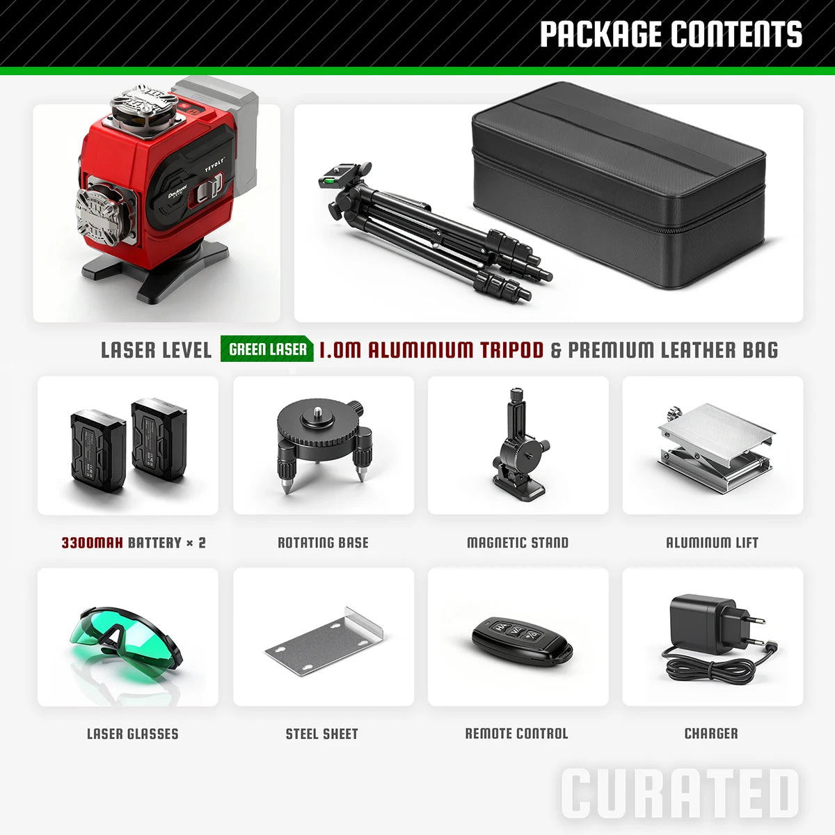 16 Line Laser Level Red/Green Dual Option Touch Control - Super Bright Auto Leveling 360° Rotating Window Anti-Blind Spot Tool