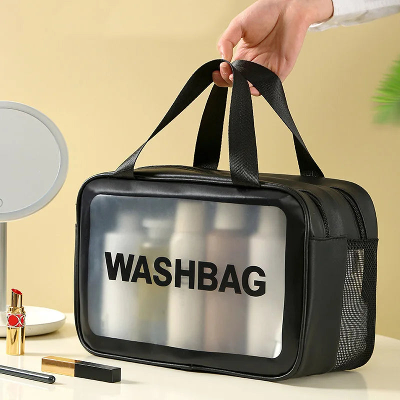 Wet-dry separation makeup bag portable toiletry bag travel essentials transparent frosted PU portable handheld bath storage bag