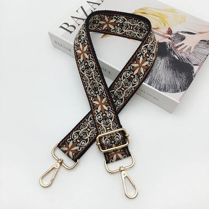 Ethnic Style Embroidered Messenger Single Shoulder Width Bag Strap Woven Long Shoulder Strap Adjustable Bag Replacement Strap