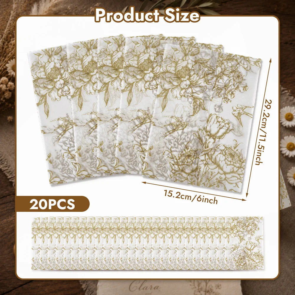 20/50pcs Vellum Wrap with Monochrome Flowers, Vintage Floral Vellum Jacket, DIY Vellum Fold Envelope,for Wedding Invitations